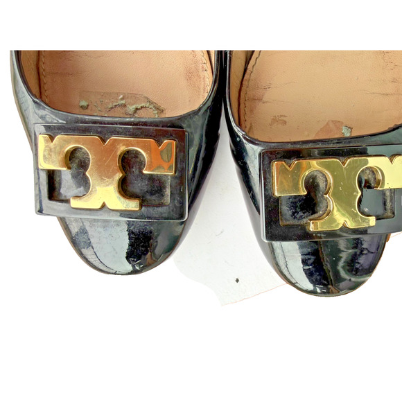Tory burch Gigi Black Patent Leather flat slip on Pumps US 7 M logo classic - Picture 2 of 12